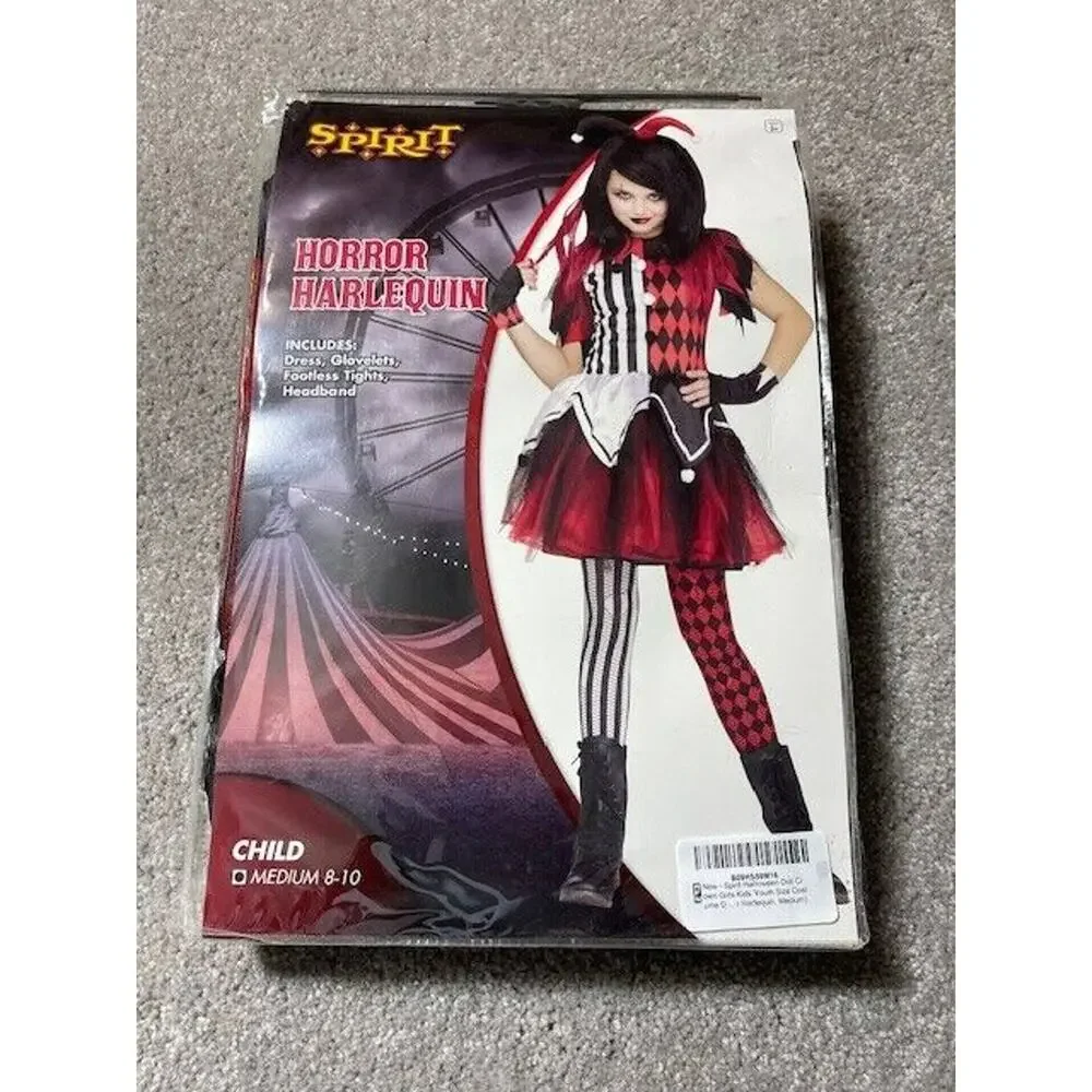 Horror Harlequin Spirit Halloween Costume Girls M 8-10 Goth Punk Edgy Dark
